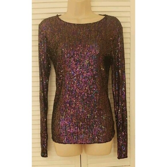 NEW FREE PEOPLE INTIMATELY GOLD RUSH SPARKLING BLACK COMBO PURPLE TOP SZ SMALL - Picture 1 of 7